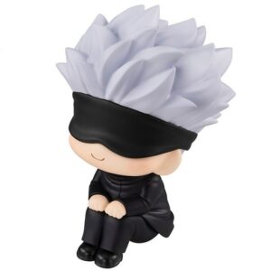 Figure chibi do Gojo sentado, de venda preta, Jujutsu Kaisen