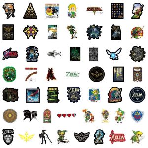 Cartela com 50 adesivos de Zelda, com Link, Triforce, Olho Sheikah e logos da série