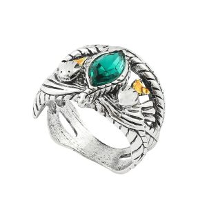 Anel de Barahir com pedra verde e folhas prateadas, inspirado em Aragorn