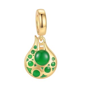 Berloque dourado em gota com esmalte verde, inspirado no Recipiente de Stamina de Zelda