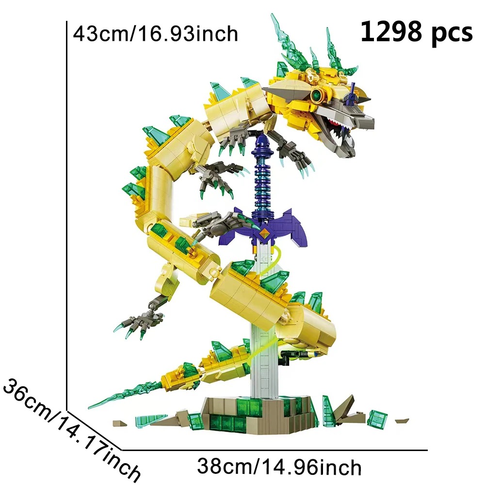 Escultura de Espada Mestra e dragão com as medidas 43 x 36 x 38 cm e 1298 peças
