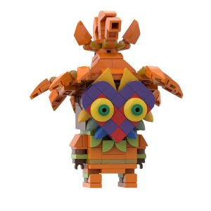 Skull Kid de Zelda Majora's Mask em blocos laranja, com máscara roxa, sobre fundo branco