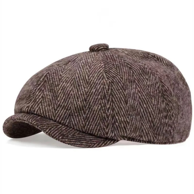 Boina newsboy marrom em espinha de peixe, estilo Tommy Shelby