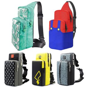 Bolsas transversais para Nintendo Switch com temas de Pokémon, Mario e Zelda em várias cores