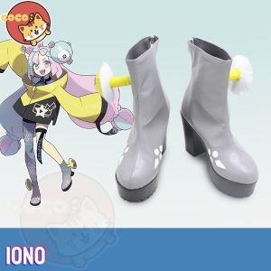 Botas cinza de salto da Iono, de Pokémon, ao lado de arte da personagem