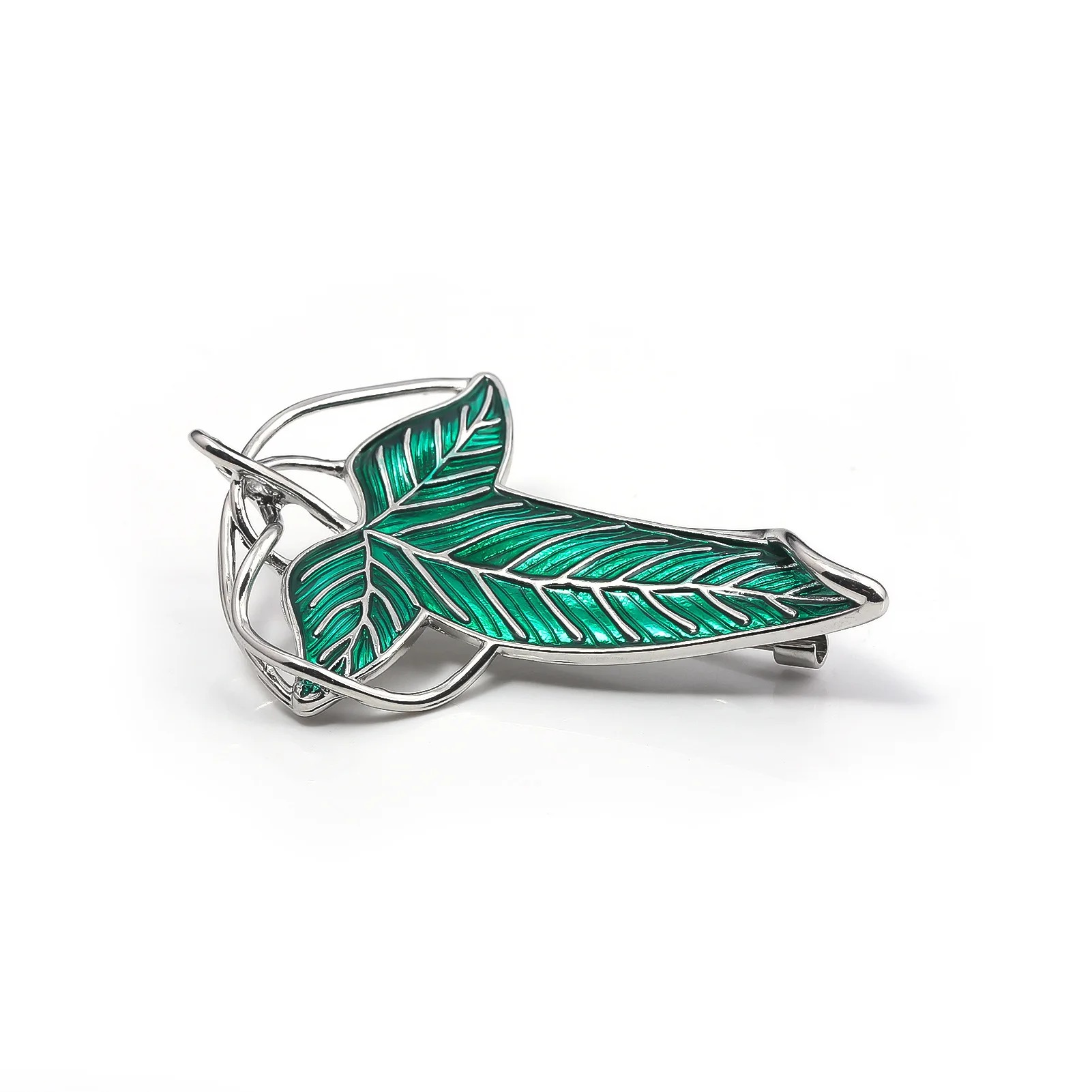 Broche da folha de Lórien visto de lado, sobre fundo branco