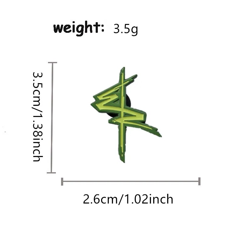 Broche do logo de Edgerunners com as medidas de 3,5 cm por 2,6 cm e peso de 3,5 g