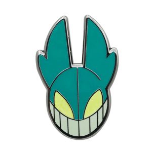 Broche esmaltado da máscara do Deku, de My Hero Academia, verde com sorriso branco