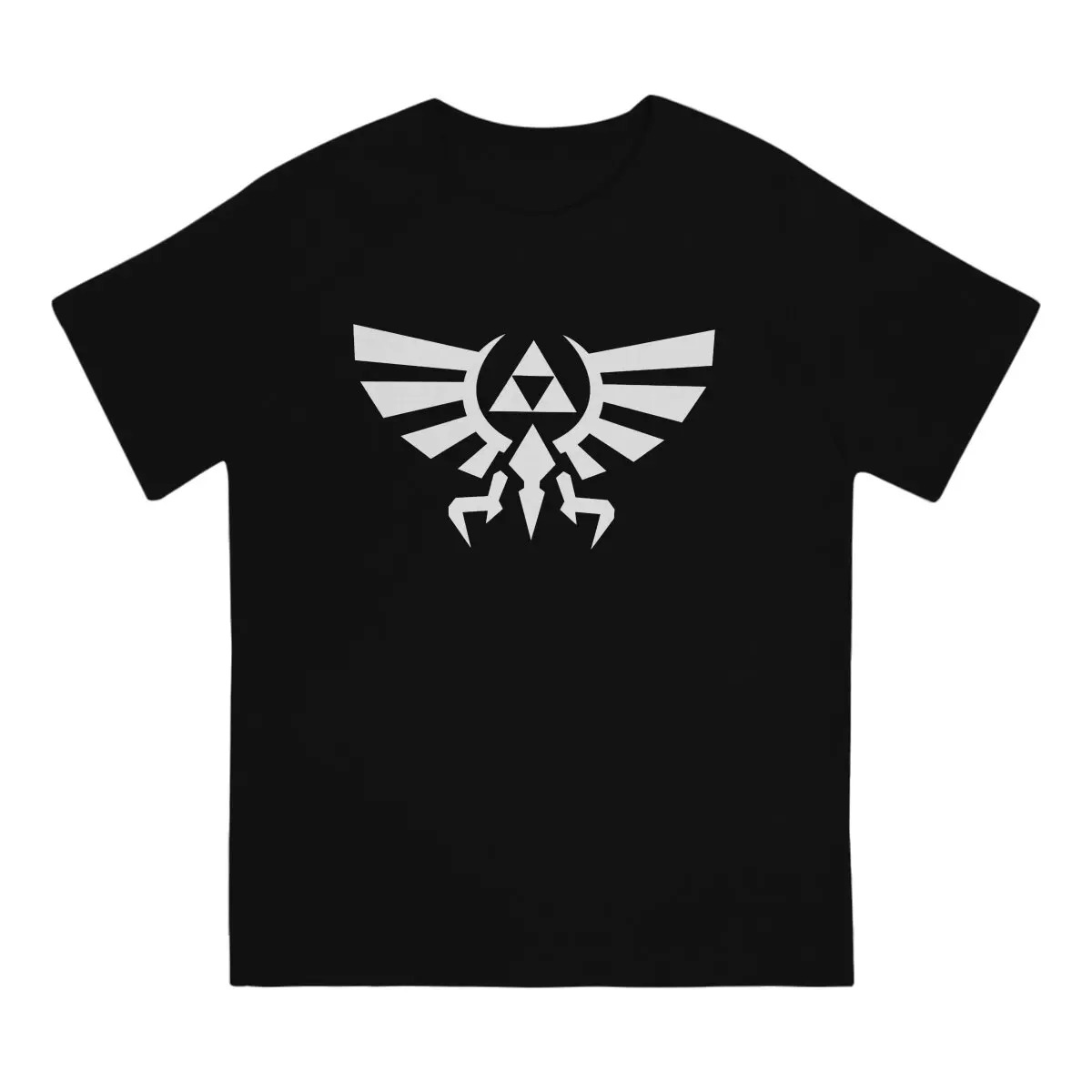 Camiseta preta com brasão Hylian e Triforce brancos, de The Legend of Zelda