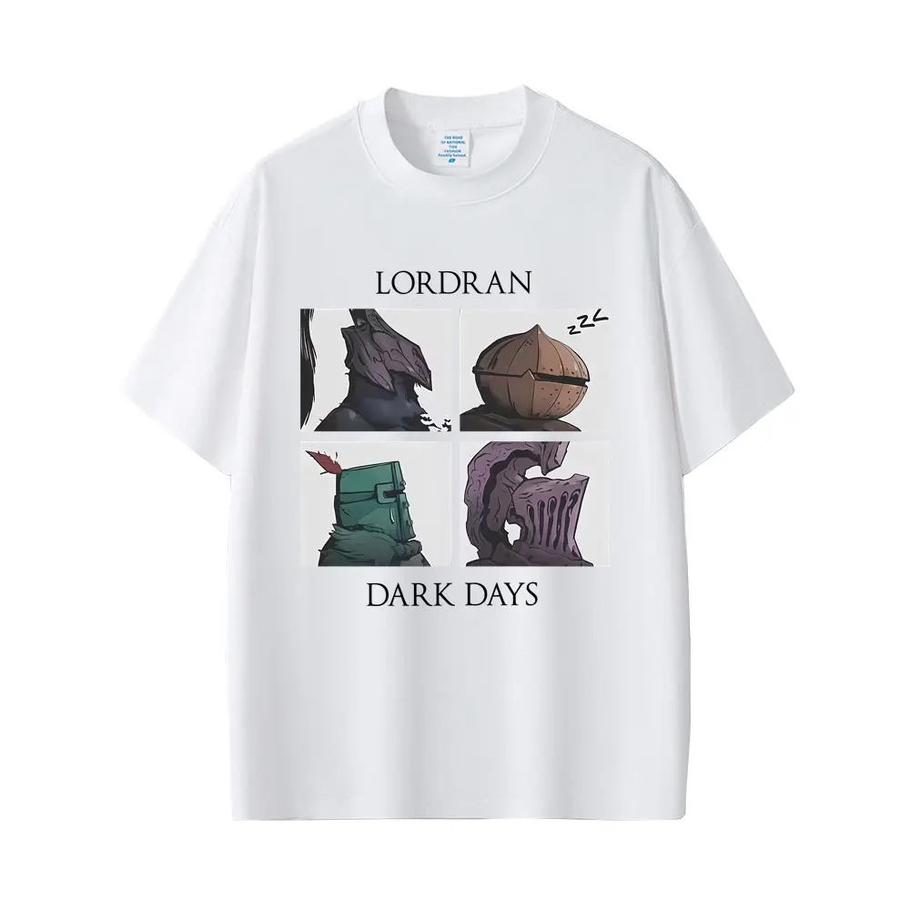 Camiseta branca de Dark Souls com a estampa Lordran Dark Days