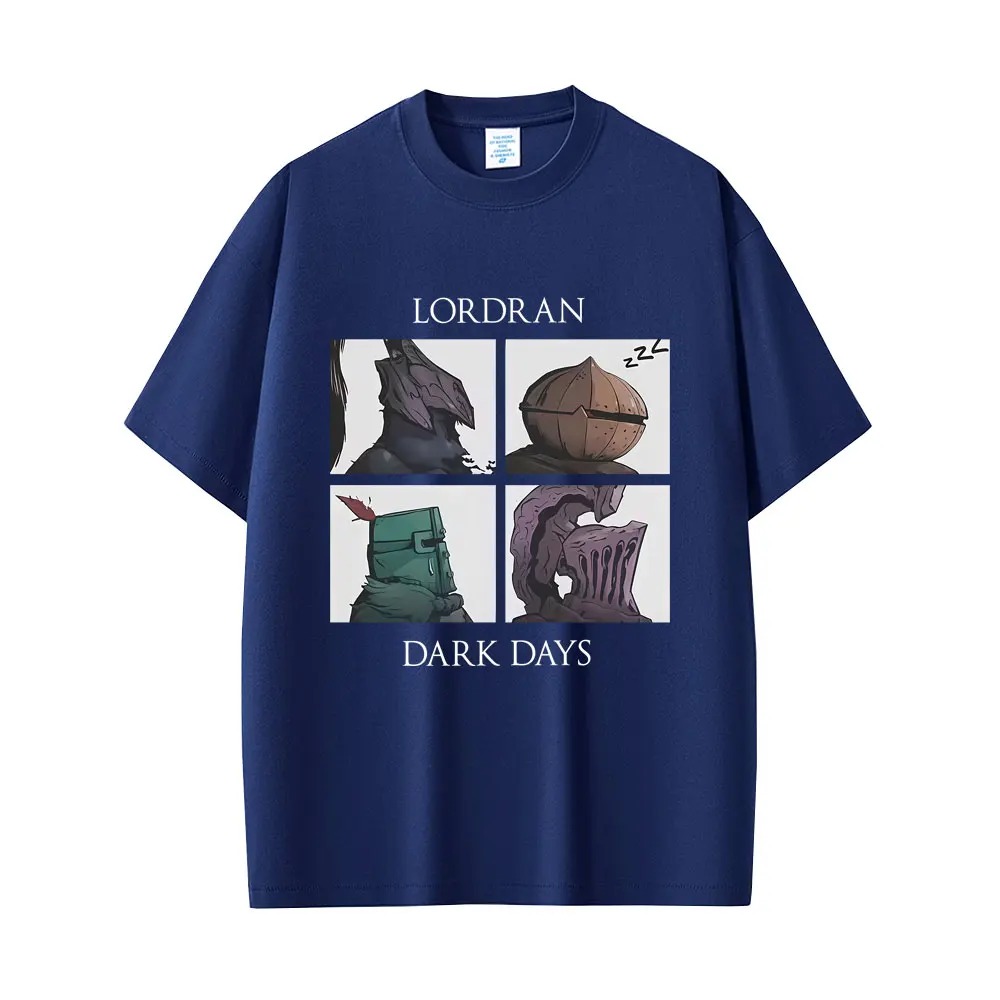 Camiseta azul marinho de Dark Souls com a estampa Lordran Dark Days