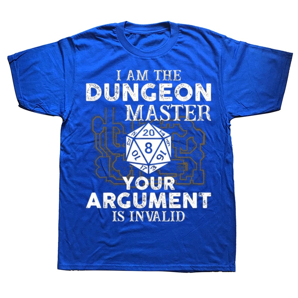 Camiseta azul com D20 e a frase I am the Dungeon Master, de Dungeons & Dragons