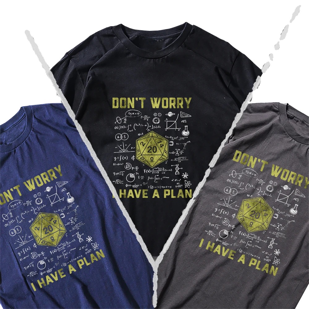 Camisetas de Dungeons & Dragons com D20 em preto, azul marinho e cinza