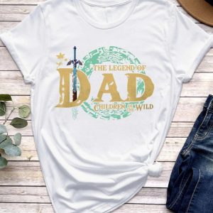 Camiseta branca com a estampa The Legend of Dad, no estilo de Zelda Breath of the Wild