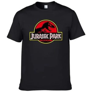 Logo clássico de Jurassic Park no peito de camiseta preta