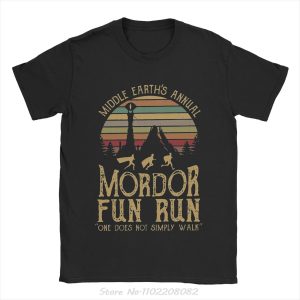 Camiseta preta retrô Mordor Fun Run com o Olho de Sauron, de O Senhor dos Anéis