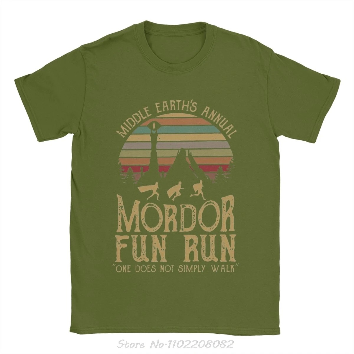 Camiseta verde-militar retrô Mordor Fun Run, de O Senhor dos Anéis