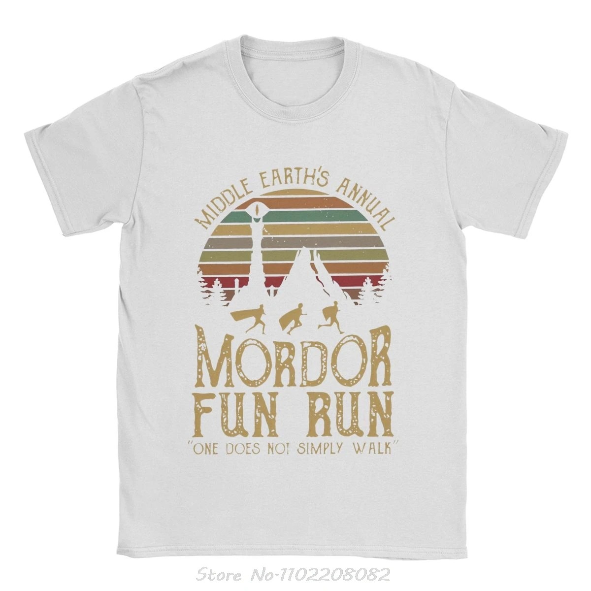 Camiseta branca retrô Mordor Fun Run, de O Senhor dos Anéis