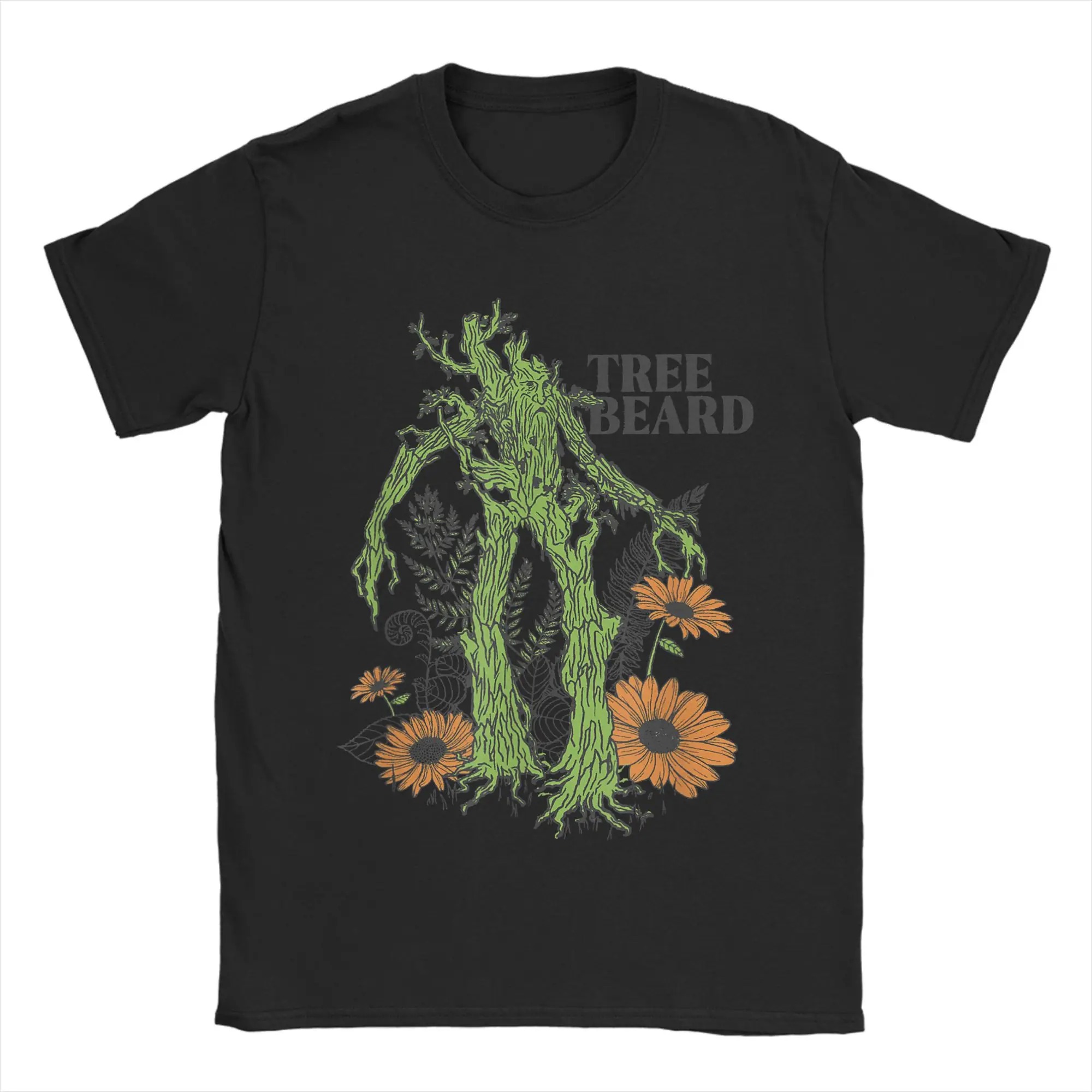 Camiseta preta com a Barbárvore e flores laranja, de O Senhor dos Anéis