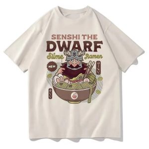 Camiseta caqui com o anão Senshi numa tigela de lámen de slime, Dungeon Meshi
