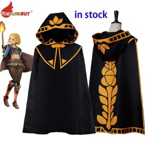 Capa preta com capuz e detalhes dourados de The Legend of Zelda, de frente e de costas