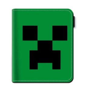 Carteira verde com o rosto do Creeper, do Minecraft
