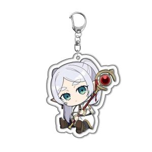 Chaveiro chibi da Frieren com cajado, em acrílico, de Frieren e a Jornada para o Além