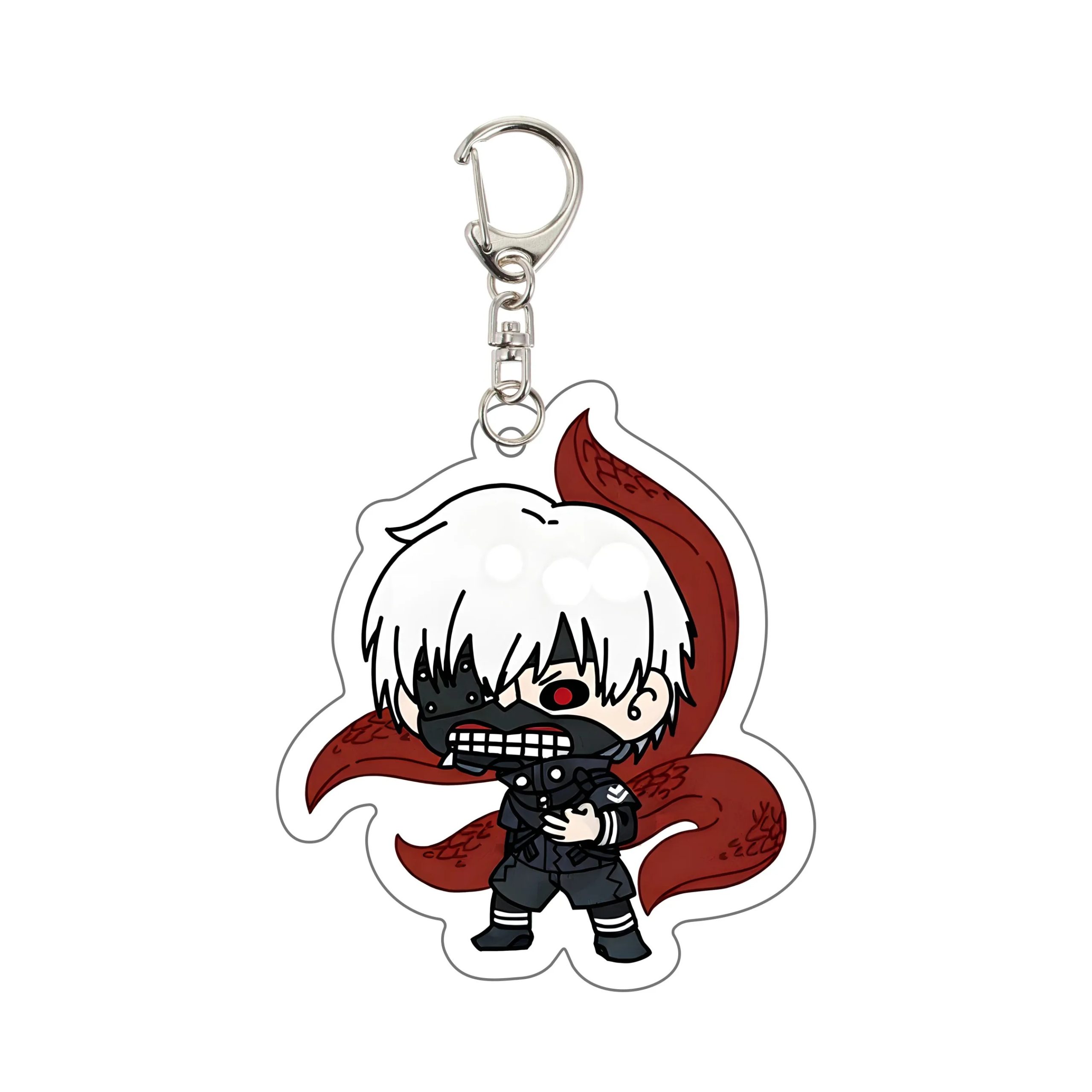 Chaveiro chibi do Kaneki mascarado, de Tokyo Ghoul, em acrílico, com tentáculos vermelhos