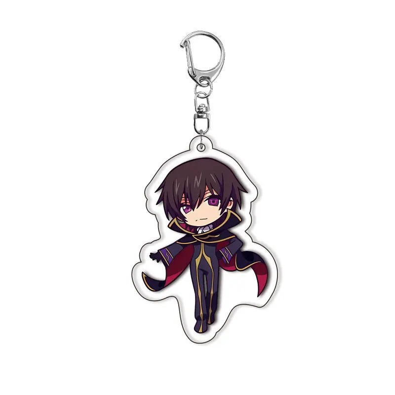 Chaveiro chibi do Lelouch, de Code Geass, em acrílico, com traje preto e capa vermelha