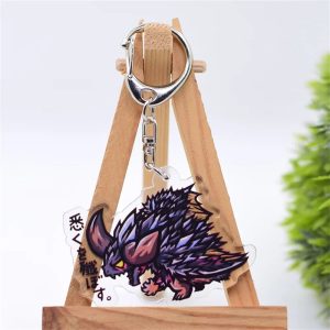 Chaveiro de acrílico com monstro roxo e espinhoso de Monster Hunter em estilo chibi