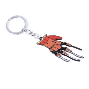 Luva de garras do Freddy Krueger em metal esmaltado marrom e vermelho, com argola de chaveiro