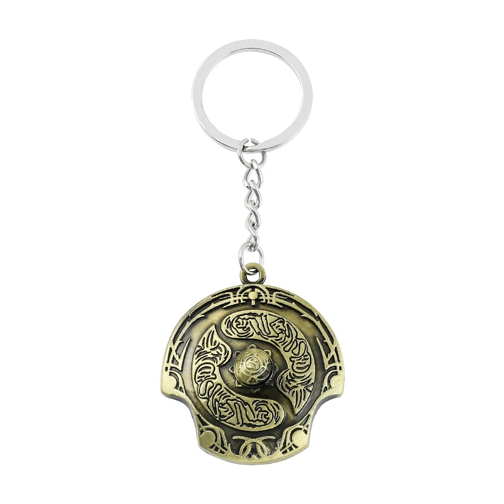 Chaveiro de metal bronze em forma do escudo Aegis dos Campeões, de Dota 2, com corrente e argola