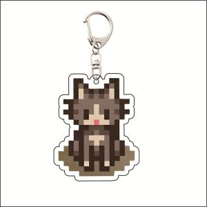 Chaveiro de acrílico do gato cinza em pixel art, Stardew Valley, com mosquetão de metal
