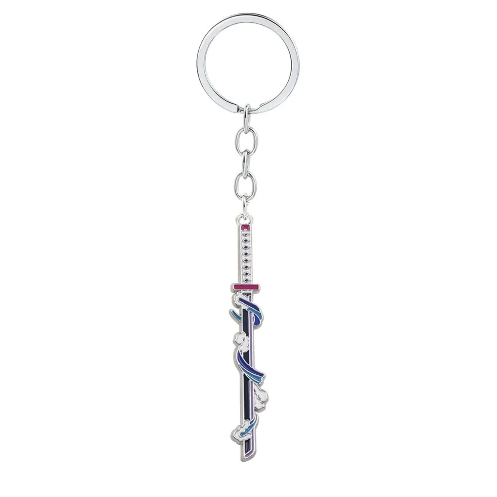 Chaveiro de katana em miniatura de Demon Slayer, em metal esmaltado com argola e corrente