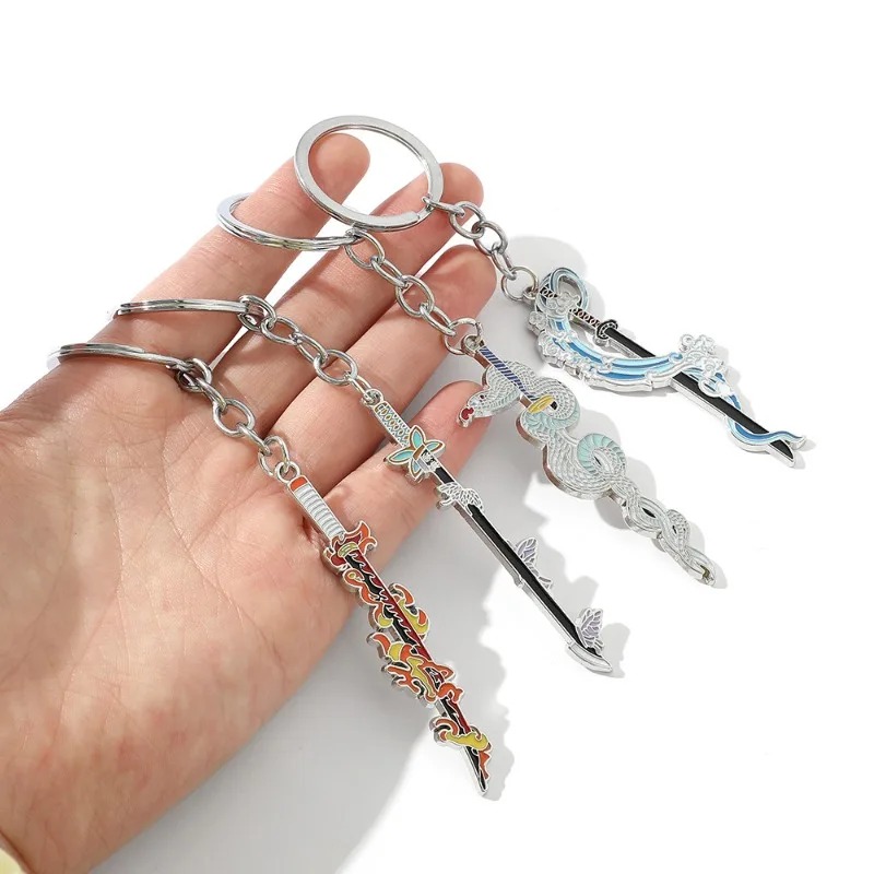 Chaveiros de katana de Demon Slayer na palma da mão, em tamanho miniatura