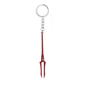 Lança de Cassius vermelha de duas pontas em chaveiro, com argola de metal, Evangelion