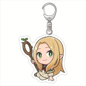 Chaveiro de acrílico chibi da Marcille, de Dungeon Meshi, segurando o cajado