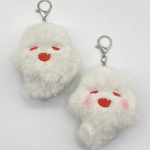 Par de chaveiros de pelúcia do fantasminha branco da Hu Tao, de Genshin Impact, com mosquetão