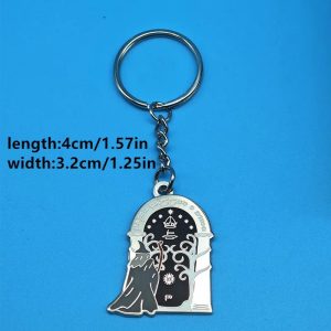 Chaveiro de metal esmaltado das Portas de Durin, O Senhor dos Anéis, com medidas de 4 x 3,2 cm