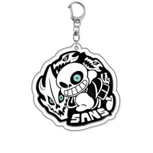 Chaveiro de acrílico do Sans, Undertale, com a ilustração do esqueleto sorridente e mosquetão de metal
