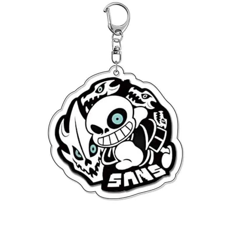 Chaveiro de acrílico do Sans, Undertale, com a ilustração do esqueleto sorridente e mosquetão de metal