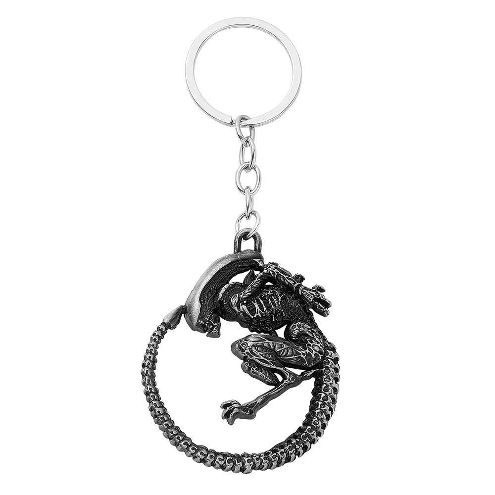 Chaveiro de metal do Xenomorfo de Alien, enrolado em círculo, com argola prateada