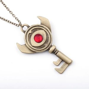 Colar com pingente de chave bronze e pedra vermelha, inspirado em Zelda Tears of the Kingdom