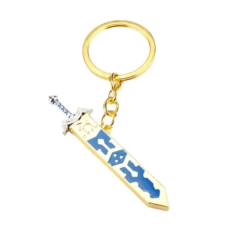 Chaveiro com a espada de Skyward Sword na bainha dourada e azul, com argola