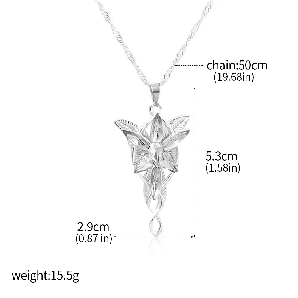 Medidas do Evenstar: pingente de 5,3 cm, corrente de 50 cm e peso de 15,5 g