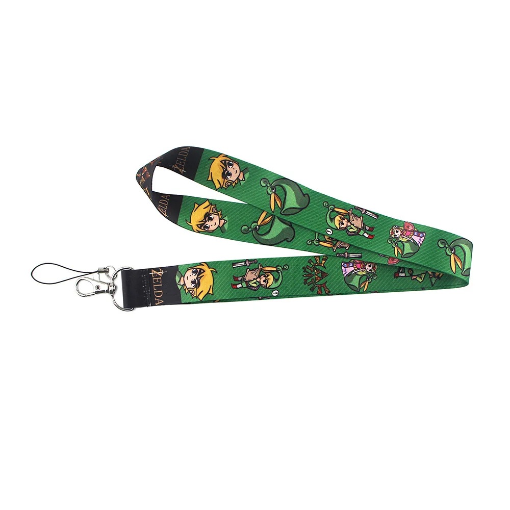 Cordão verde de The Legend of Zelda dobrado, com a estampa do Link à mostra