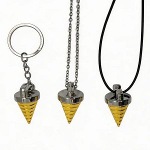 Core Drill do Simon em metal, nas versões chaveiro, colar de corrente e colar de cordão preto