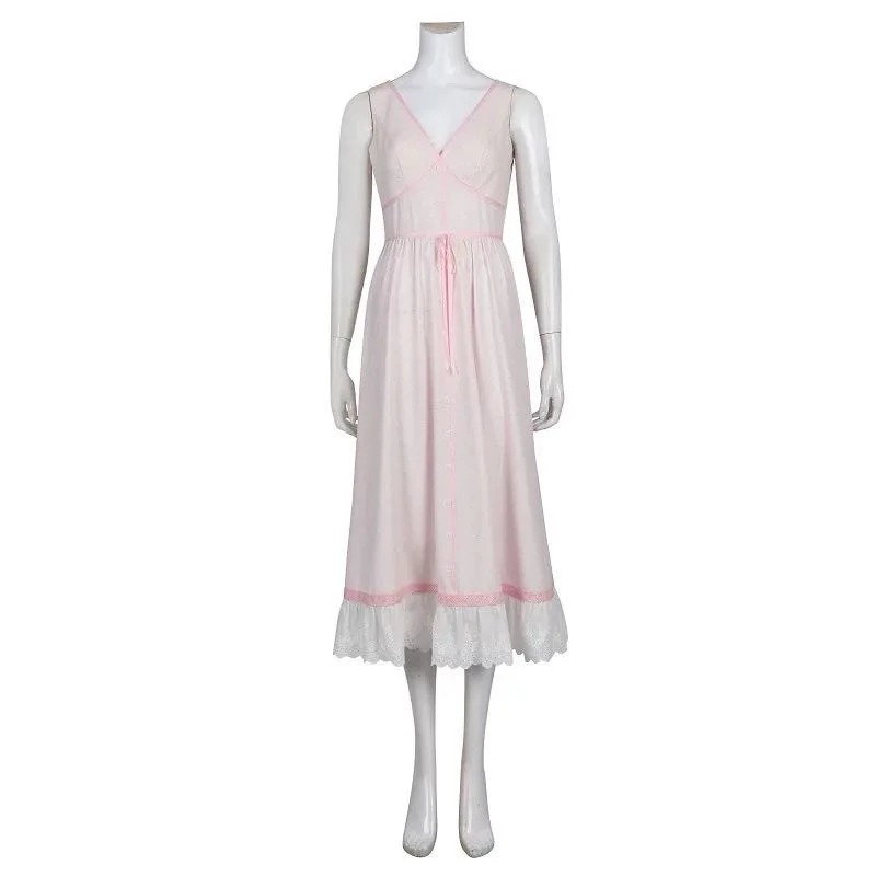 Vestido rosa de alças e barra de renda do cosplay da Aerith, Final Fantasy VII
