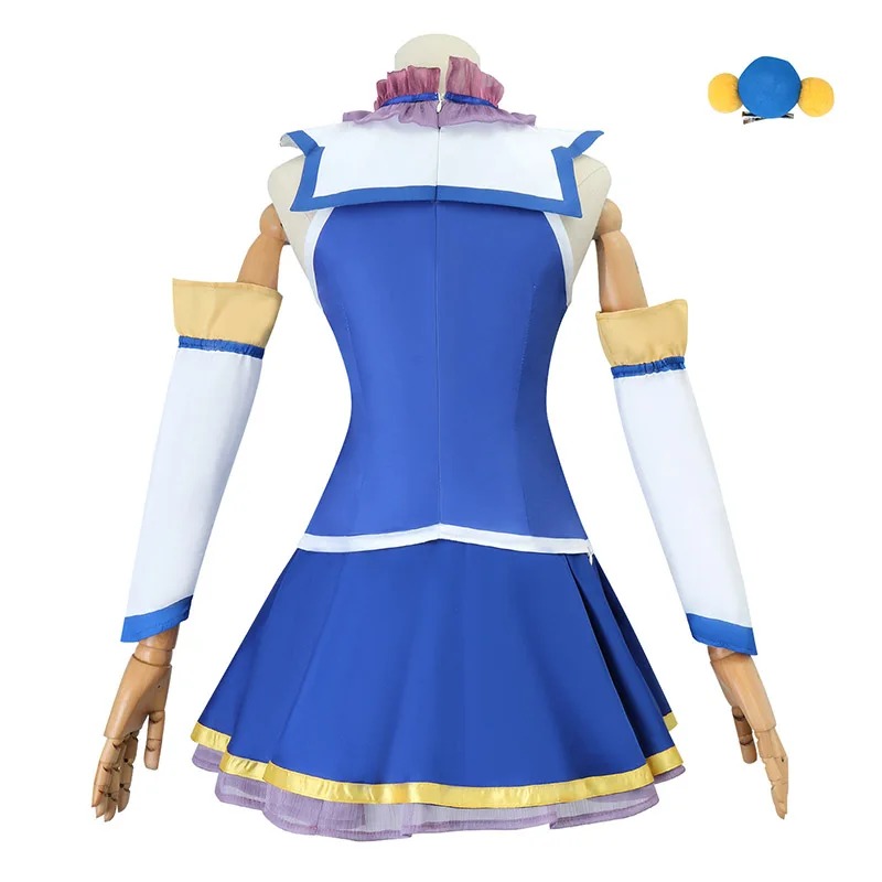 Costas do vestido azul do cosplay da Aqua, com mangas separadas, KonoSuba