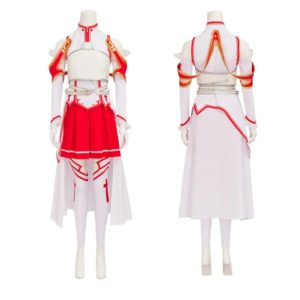 Traje de batalha da Asuna Yuuki em branco e vermelho, frente e costas, Sword Art Online